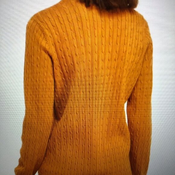 Kim Rogers Incan Orange Ribbed Cable Knit Long Sleeve Crew Sweater NWT Size L - Picture 2 of 3